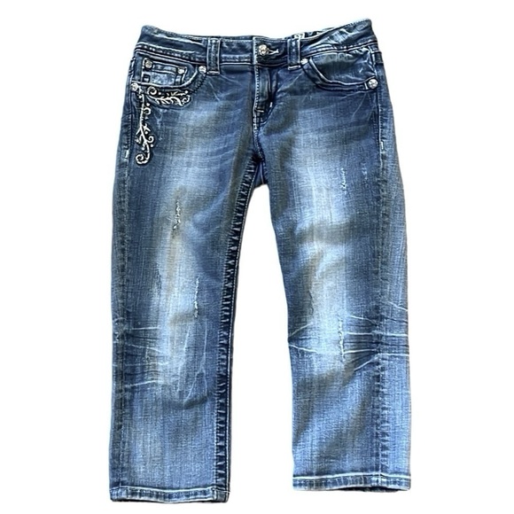MISS ME DISTRESSED CROPPED DENIM JEANS BLUE SIZE 27 - Picture 1 of 14